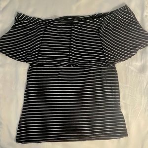 Navy/White Striped Off Shoulder Top